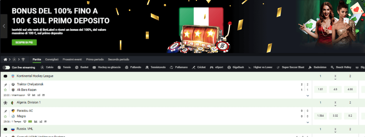 betLabel Bonus sul primo deposito