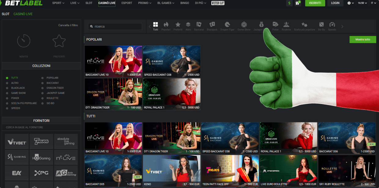BetLabel Giochi da Casinò dal Vivo